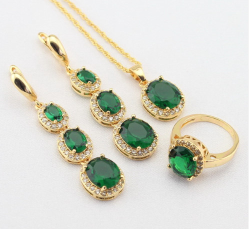 TripleClicks.com: Gold Color Jewelry Sets Green Stones