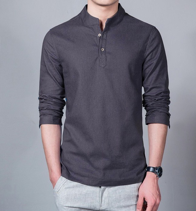 TripleClicks.com: Casual Fashion Long Sleeve Mandarin Collar Linen Men ...