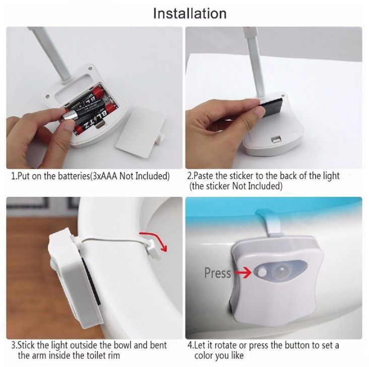 TripleClicks.com: Smart PIR Motion Sensor Waterproof 8 Colors Toilet ...